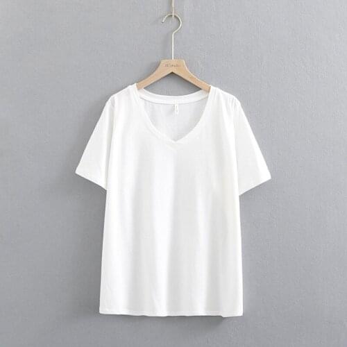 Plus Size 2XL-5XL Womens V-neck Summer Tshirts Solid A-line Casual Tops Simple Shirts