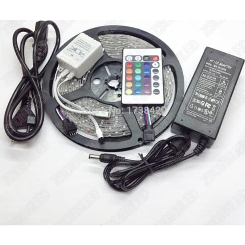 RGB LED Strip 3528 smd With 24key Controller +3A Power Supply Waterproof IP65 flexible led ribbon 300 Leds 5m home Decoration