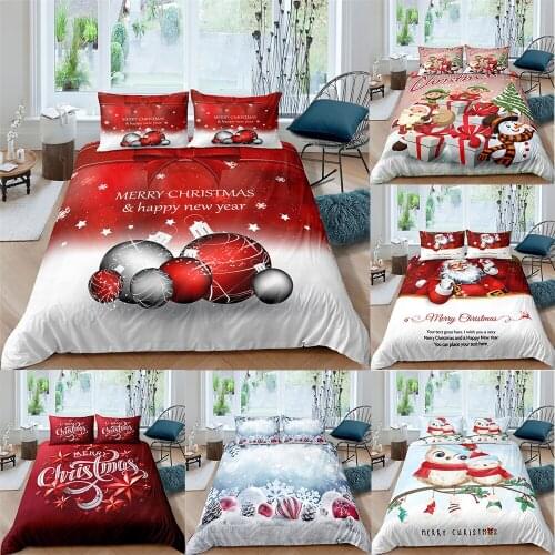 Christmas Santa Printed Quilt Cover Pillowcase Queen King Double Bedding Set Bedroom Decor Duvet Cover Home Textile