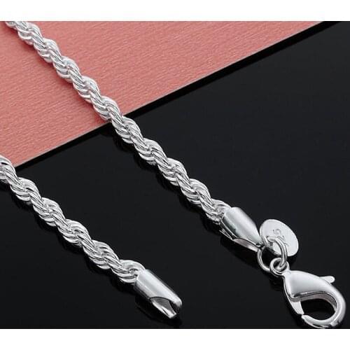 Silver Plated Rope Necklace For Women Jewelry 2mm 3mm 4mm Silver Color Twisted Rope Chain Necklace Charms Jewellery A92