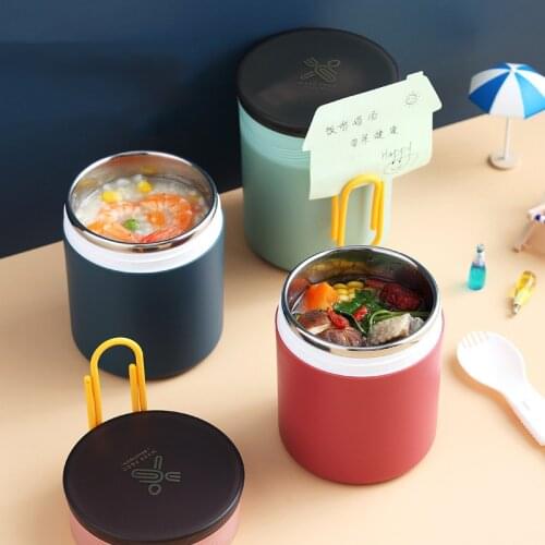 Soup Box 304 Stainless Steel Breakfast Porridge Heat Insulation & Leak-proof Food Insulation Soup Cup Container Clip Note Paper