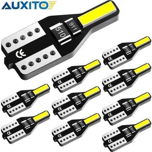 AUXITO 10Pcs T10 LED Lamp W5W LED Light Bulb 7020 2SMD 194 168 Interior Light Auto Reading Dome Trunk Lamp 6000K White 12V