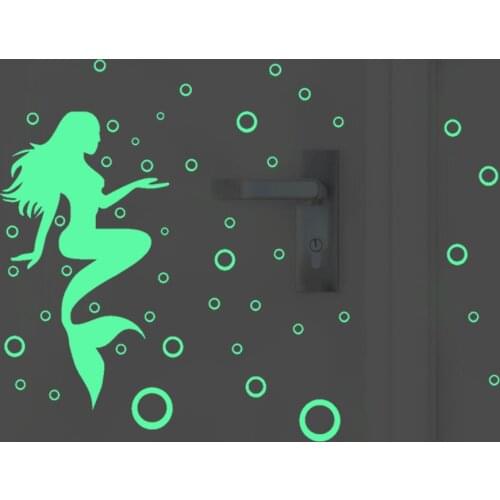 Luminous Bubble Mermaid Polka Circle Wall Stickers Kitchen Bathroom Decor Glow in the Dark Wall Decals Peel & Stick Wallpaper