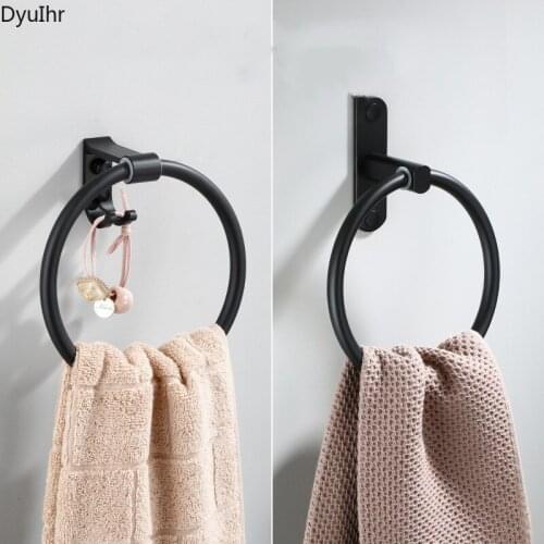 Black space aluminum belt hook towel ring bathroom towel rack towel ring hanging curtain bathroom towel hanging punch DyuIhr