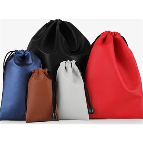 High Quality Custom Logo Bag PU Leather Drawstring Bags Headset Data Cable Waterproof Storage String Bag Gifts Pouch