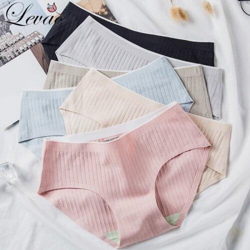 LEVAO Women Seamless Cotton Panties Briefs Underwear Striped Lingerie Comfort Mid-Rise Underpants Female One Piece Intimates