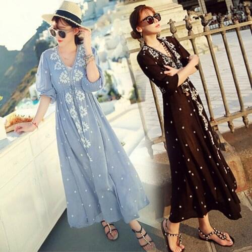 2021 women V neck bohemian Dress for pregnant Women Maternity Dress for Pregnancy Clothes Cotton embroidery Dress