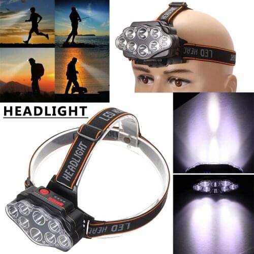 1PC 8 LED Headlamp Headlight Head Torch Strong Light Work Light Outdoor Fishing Lighting Tool Rechargeable 30W