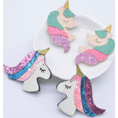 10Pcs Padded Glitter Leather Kawaii Unicorn Patches for Crafts Clothes Decor Appliques DIY Headwear Hair Clips Bow Accessories
