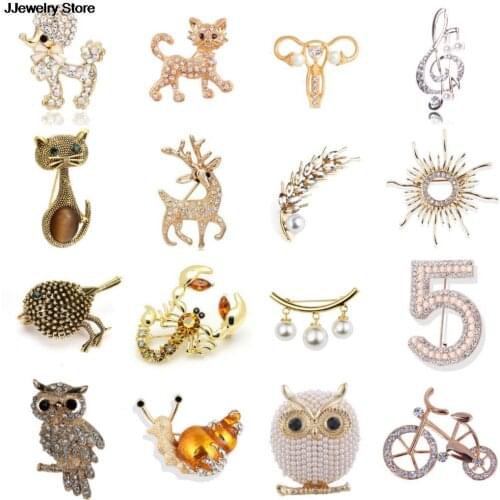 1x Gold Color Dog Cat Bee Fish Bird Deer Owl Bicycle Snail Brooch Collar Pins Corsage Animal Badges Jewelry Women Kids Brooches