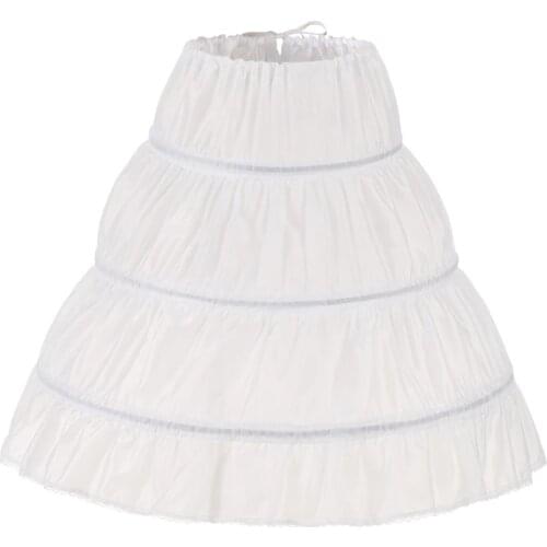 2021 White Children Petticoat A-Line 3 Hoops One Layer Kids Crinoline Lace Trim Flower Girl Dress Underskirt Elastic Waist