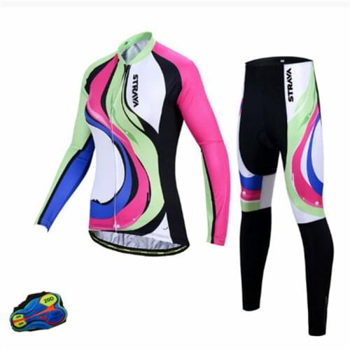 2021 Wholesale STRAVA Custom Breathable Full Sublimation Professional Fashion Cycle Jersey Wear Set For Woman Long Sleeve Suit