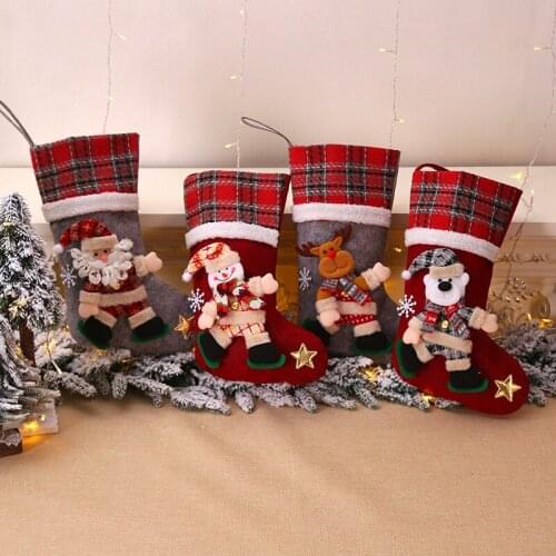 4/1 Pcs Large Checkered Christmas Doll Socks Christmas Decorations Childrens Gift Bag Candy Socks Gift Bag Christmas Decor