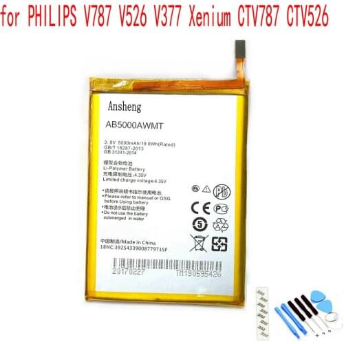100% NEW Original AB5000AWML AB5000AWMT 5000mAh battery for PHILIPS V787 V526 V377 Xenium CTV787 CTV526 Mobile phone