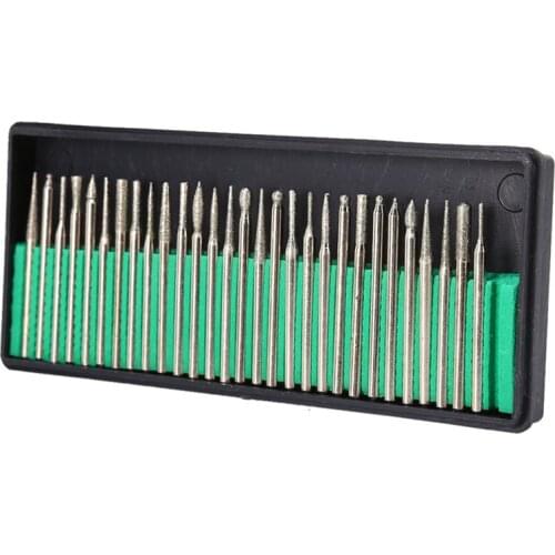 Diamond Grinding Head Grinding Needle Alloy Grinding Head Diamond Grinding Rod Handle 3.0mm 30 Sets Assorted Grinding Heads