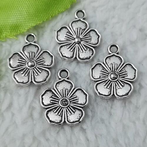 Free Ship 320 pcs Antique silver flower charms pendant 16x13mm