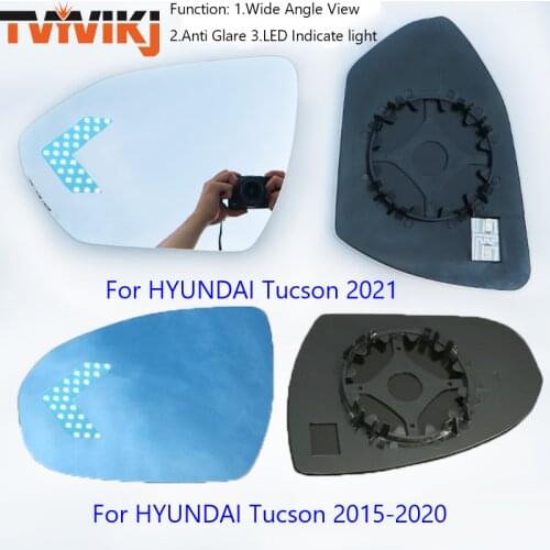 TVYVIKJ side rearview mirror blue glass lens with LED Indicator For HYUNDAI Tucson 2015-2021 wide angle view anti glare door