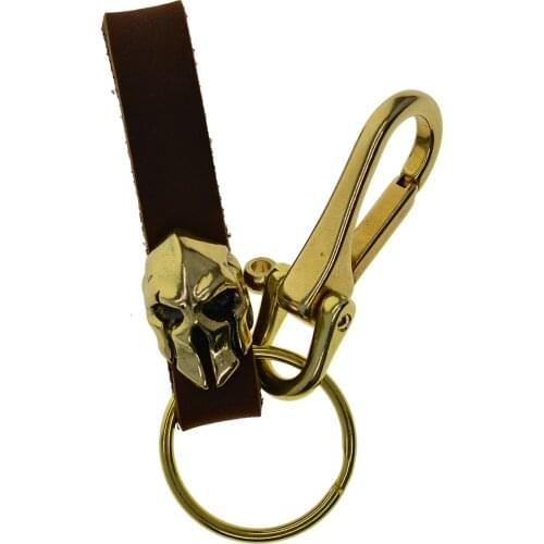 Spartak Spartans Helmet full grain leather keychain brass Luxury keyrings biker Jean cowboy Lanyard keyholder GIFT for family