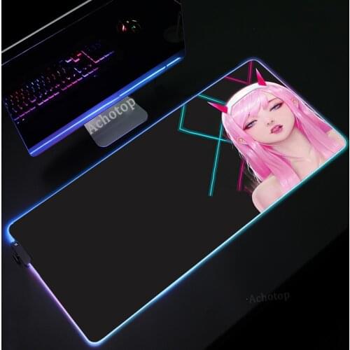 RGB Anime Zero Two Kawaii Mouse Pad Luminous LED Laptop Sexy PC Game Accessories Gamer Keyboard Carpet Pad mousepad Gaming Desk