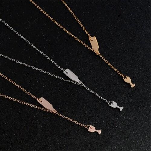 Beer Cup Long Pendant Necklace For Women Wine Bottle Rose Gold Silver Color Triangle Statement Necklace Party Fashion Jewelry