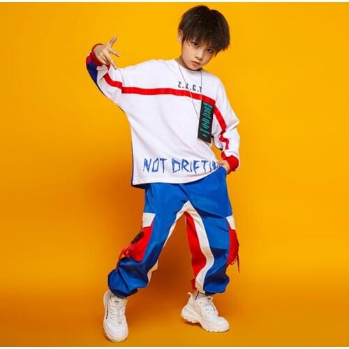 Childrens Stage Show Clothing Boys Girls Kids Streetwear Hip Hop Long Sleeve T-shirt Jazz Dance Performance Tees Shirts