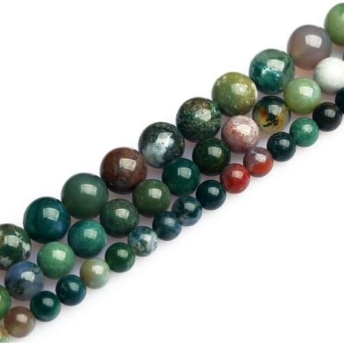 Natural Stone Smooth Indian Agat Round Loose Beads 16" Strand 4 6 8 10 12 14MM Pick Size onyx For DIY creative jewelry making