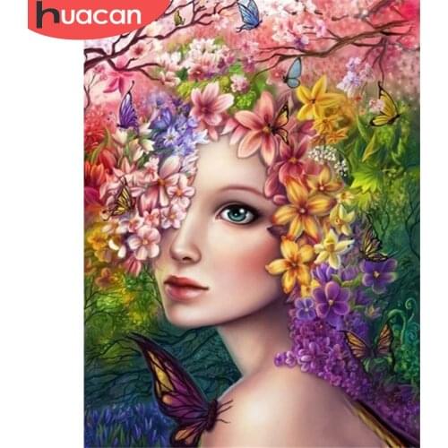 HUACAN 5D DIY Diamond Painting Woman Butterfly Full Drill Square Handicraft Diamond Mosaic Portrait Cross Stitch Decor For Home