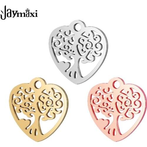 Jaymaxi Tree Charms Mirror PolishedStainless Steel Jewelry Accessories Hearts Small Pendant New Arrival 20Pieces/lot