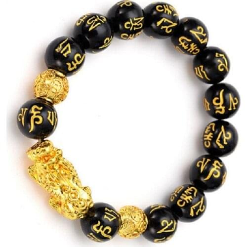 JOYLIVE Couple Bracelet Obsidian Stone Bead Bracelet Unisex Pixiu Wristband Gold Black Wealth And Good Luck Female Bracelet