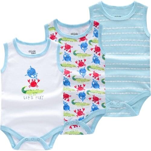 High Quanlity 3pcs/pack Newborn Boy Babys Set Sleeveless Bodysuit 100% Cotton Comfortable Cartoon Print Infant Clothes