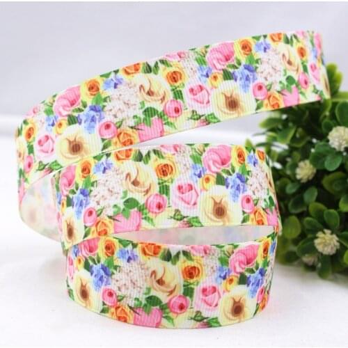 16812X76 , 25MM flowers Printed grosgrain ribbon, DIY handmadeHair accessories Material wedding gift wrap