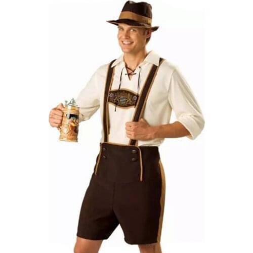Man Carnival Oktoberfest Costume Classic Alps Traditional Top Halter Shorts Waiter Cosplay Fancy Party Dress Halloween