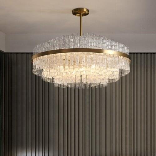 Twisted glass tube chandelier modern light luxury crystal chandelier living room lamp new restaurant lamp bedroom chandelier
