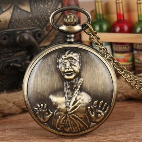 Retro Bronze The Walking Dead Theme Long Neck Zombie Design Quartz Pendant Pocket Watch Chain Best Gift To Men Women Drama Fans