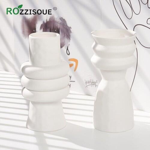 Minimalism White Ceramic Flower Vase Creative Nordic Decoration Home Living Room Flower Arrangement Decor Modern Flower Pots