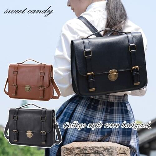 Fashion leather commuter bag retro bag JK uniform bag shoulder pu bag messenger soft bag backpack Ladies Men