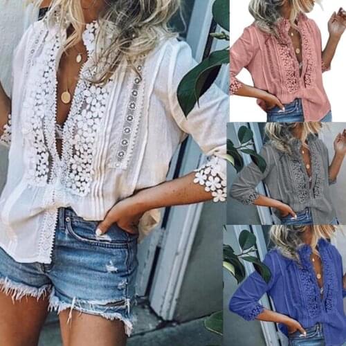 Fashion Summer White Lace Cotton Blouse shirt Elegant Women Tops Plus Size Sexy Hollow Out Shirts
