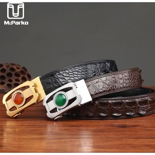 McParko Leather Belt Men Automatic Buckle Real Alligator Genuine leather Crocodile Belt for men Luxury Brand jade agate belts