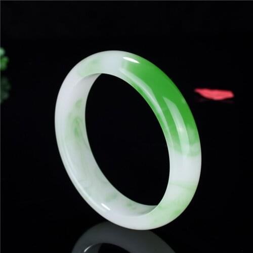 Genuine Natural Green White Jade Bangle Bracelet Chinese Hand-Carved Fashion Charm Jewelry Accessories Amulet for Men Women Gift