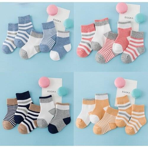 5 Pairs Soft Cotton Kids Socks Autumn Winter Girls Children Striped Socks for 0-10 years Kids Socks Toddler Boys Sport Socks