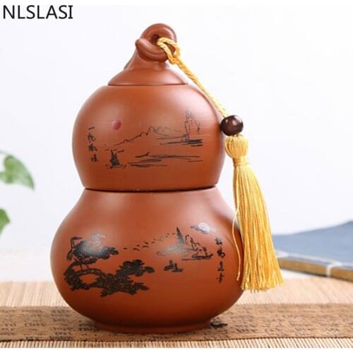 New purple sand vintage gourd tea jar with lid sealed moisture-proof Pu'er tea storage jar living room home storage jar WSHYUFEI