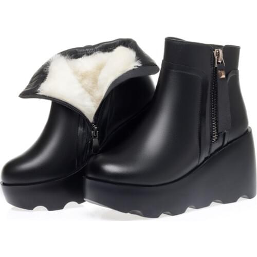2020 New Full Top Cowhide Platform Boots Heighten Shoes Wedges High Heel Boots Warm Wool / Plush Snow Boots Winter Women Boots