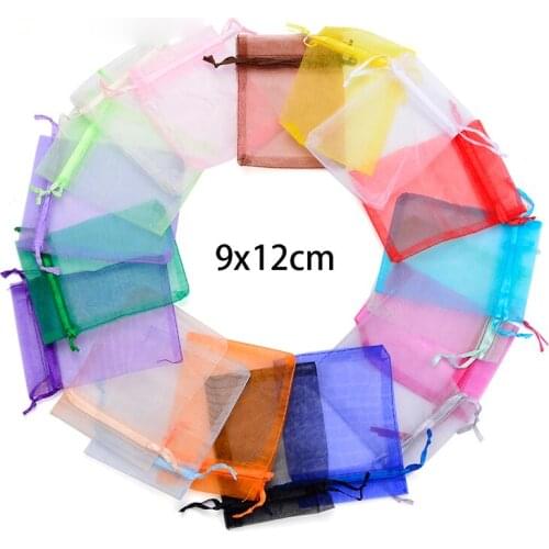 Wholesale Organza Bags 9x12 cm,Wedding Pouches Jewelry Packaging Bags ,Nice Gift Bag ,Mix Colors,50pcs/lot