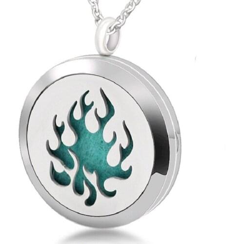 316L Stainless Steel Essential Oil Diffuser Necklace Pendant Fire 30MM Magnetic Aromatherapy Necklace For Women