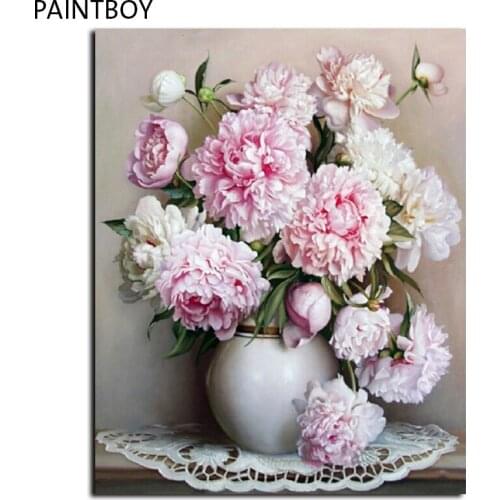 PAINTBOY Flower Framed Pictures Painting By Numbers Handwork Canvas Oil Painting Home Decor For Living Room