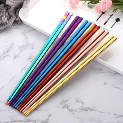 1 pair Sushi Chopsticks 304 stainless steel Food Grade Square Chinese Silver Metal Chopstick Reusable Chop Stick Kitchen Tools