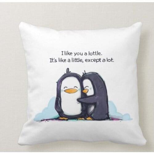 Personalized I Like You a Lottle Penguins Throw Pillow Zipper Home Sofa Decorative Throw Pillow Cover Cushion Case 45X45