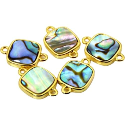 Natural Abalone shell connector square Gem stone charms rainbow shell jewelry gold bezel findings mother of pearl pendant