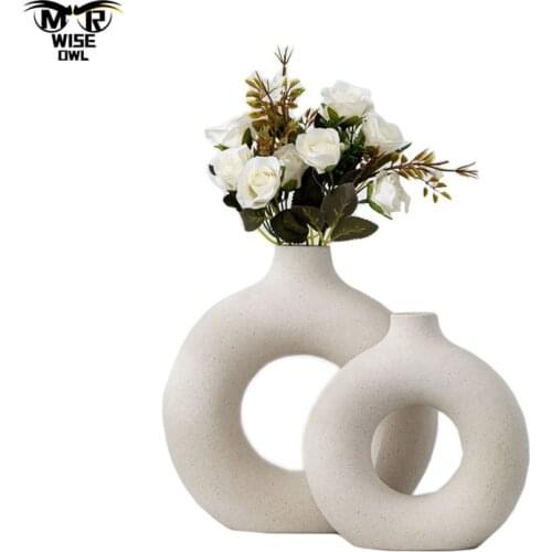 Donuts Flower Pot Nordic Circular Hollow Ceramic Vase Home Decoration Accessories Office Desktop Living Room Interior Decor Gift
