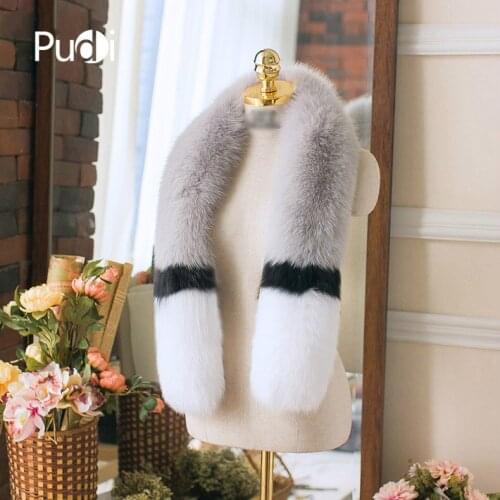 SCM054 Womens Real Fox Fur Scarf Scarves Neck Warmer Wrap Cape Shawl Poncho Snood Color Blocking Trend Scarf